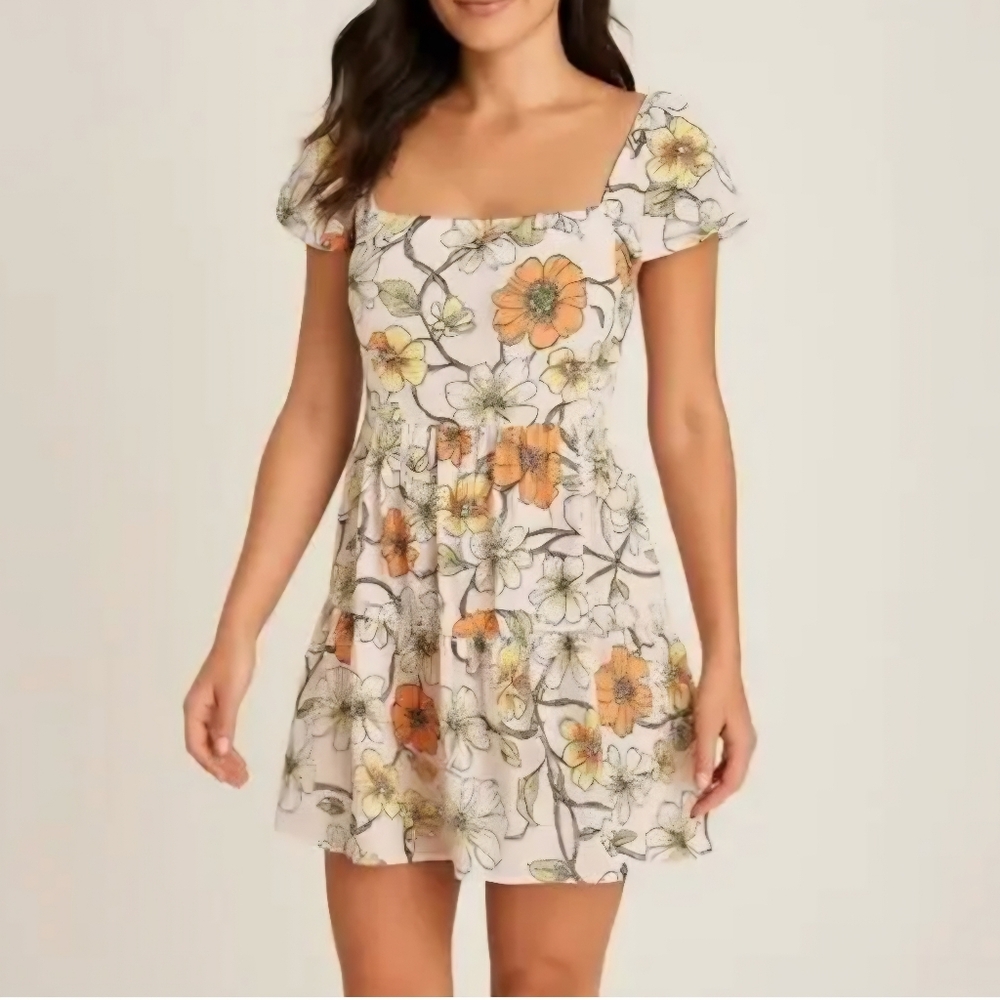 NWT LOTTIE & HOLLY Size Small Pink Floral Criss Cross Back Mini Dress Bohemian